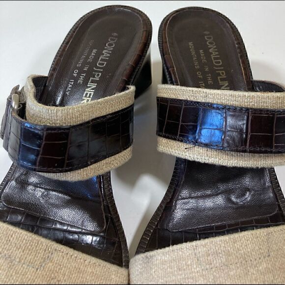 DONALD PLINER CROC EMBOSSED LEATHER & Canvas Women’s open toe sandals size 9 GUC - Picture 15 of 16